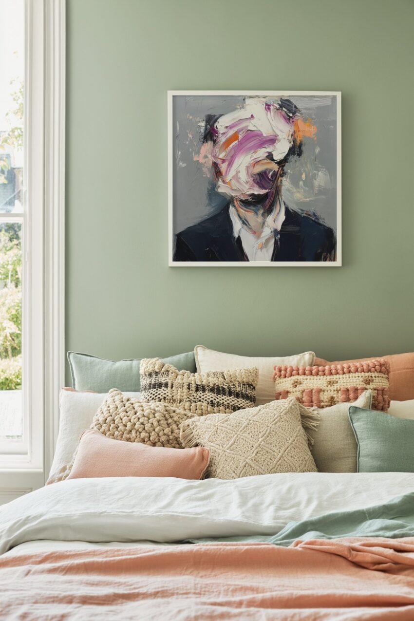 Malerei Poster Gesicht abstrakt rosa orange grau