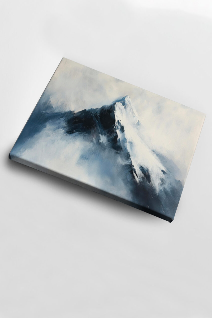 Malerei Poster Berg Schnee nebel monochrom