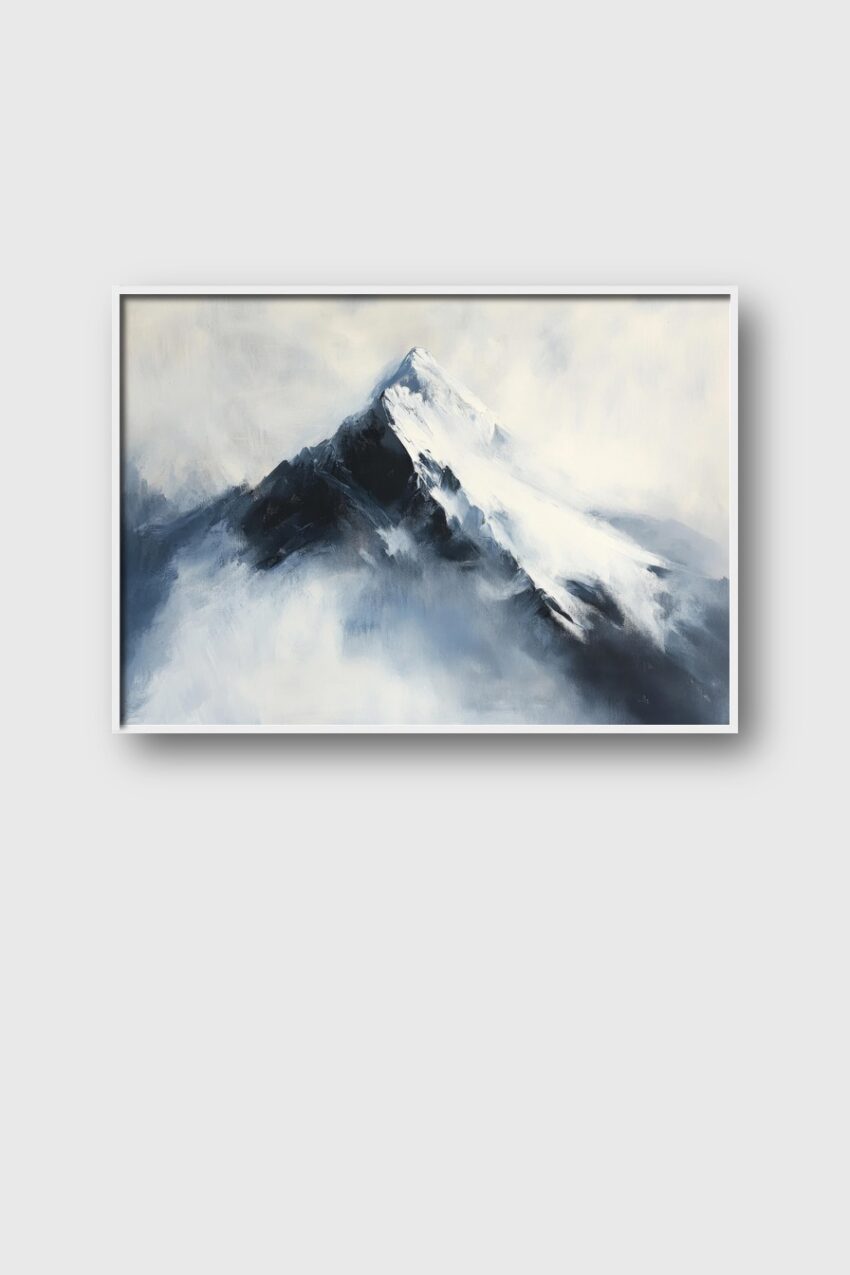 Malerei Poster Berg Schnee nebel monochrom