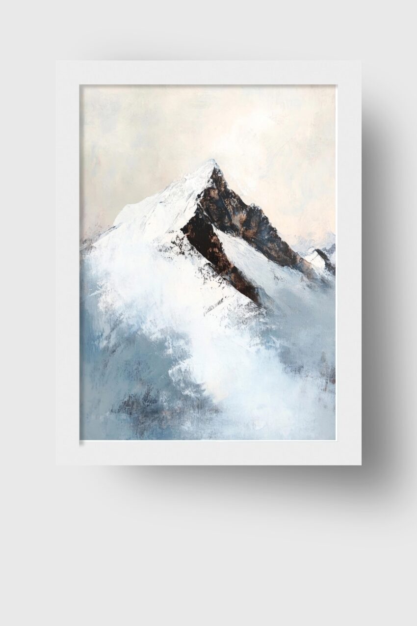 Malerei Poster Berg schneebedeckt minimalistisch weiß grau