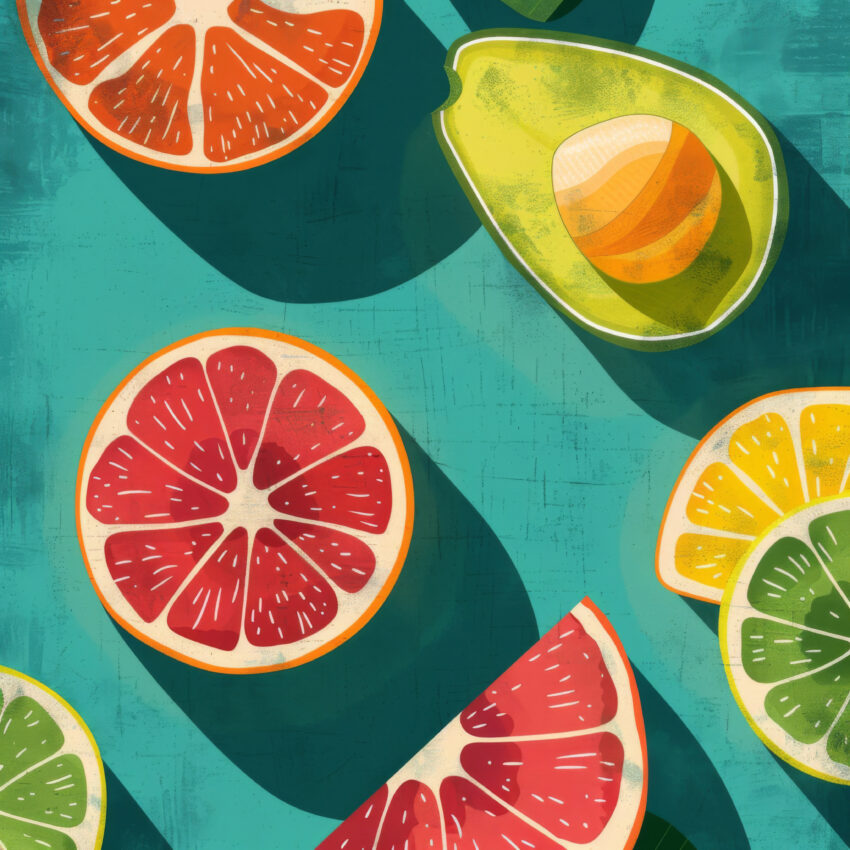 Illustration Poster Fruchthälften bunt blau