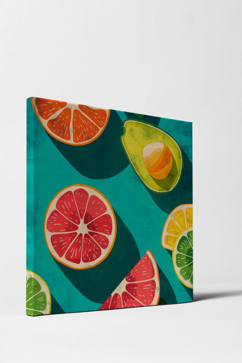 Illustration Poster Fruchthälften bunt blau