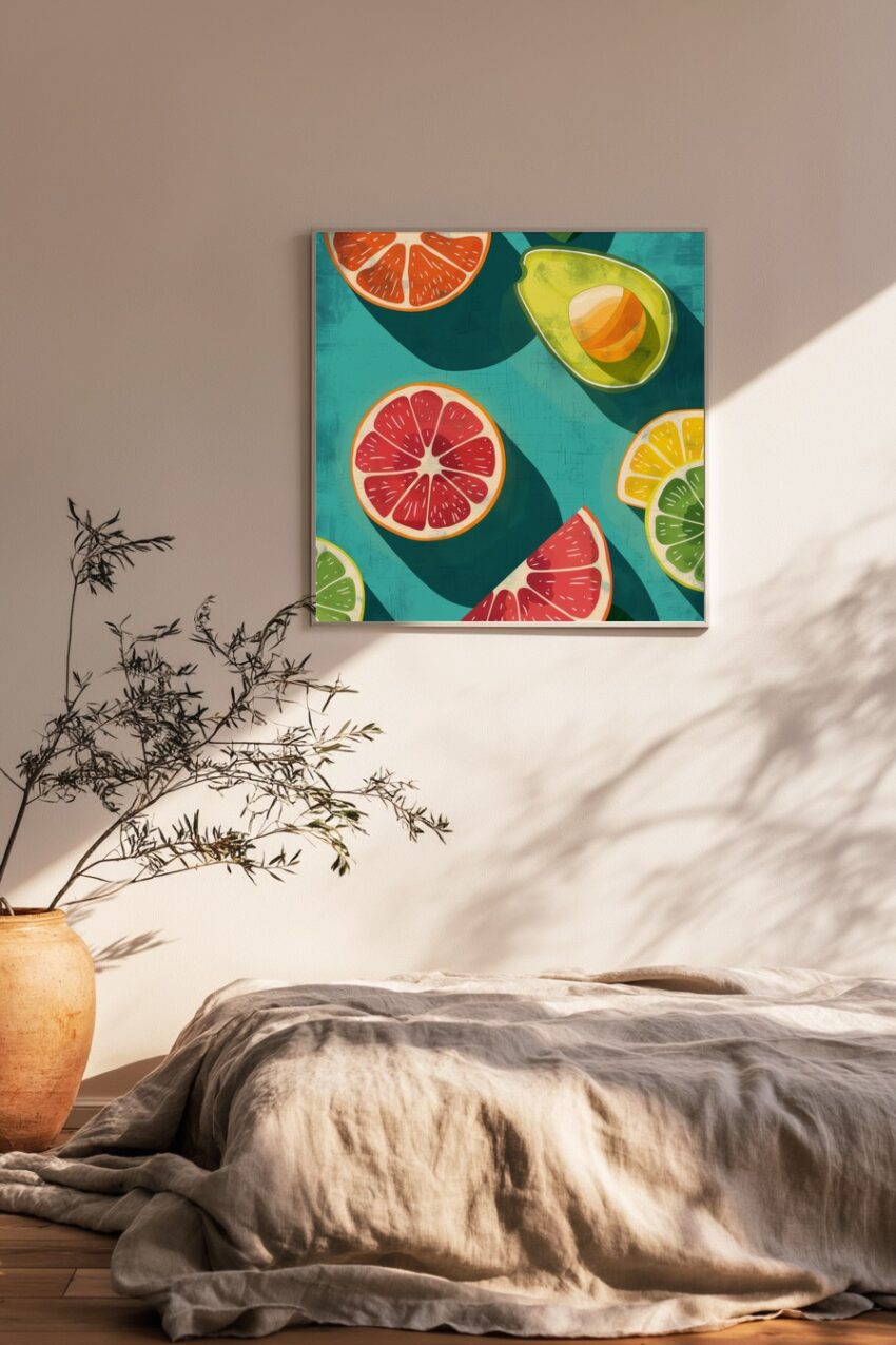 Illustration Poster Fruchthälften bunt blau