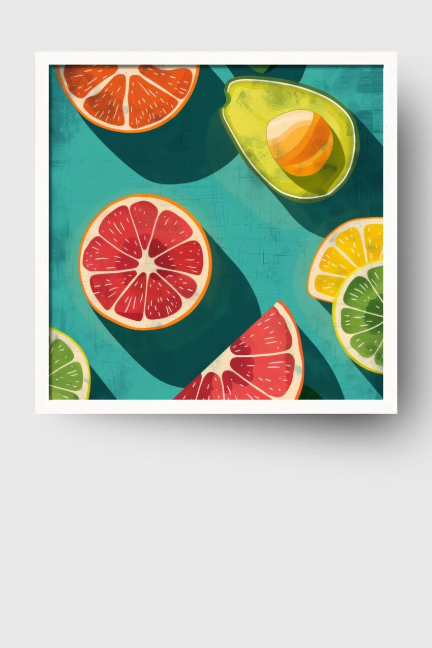 Illustration Poster Fruchthälften bunt blau