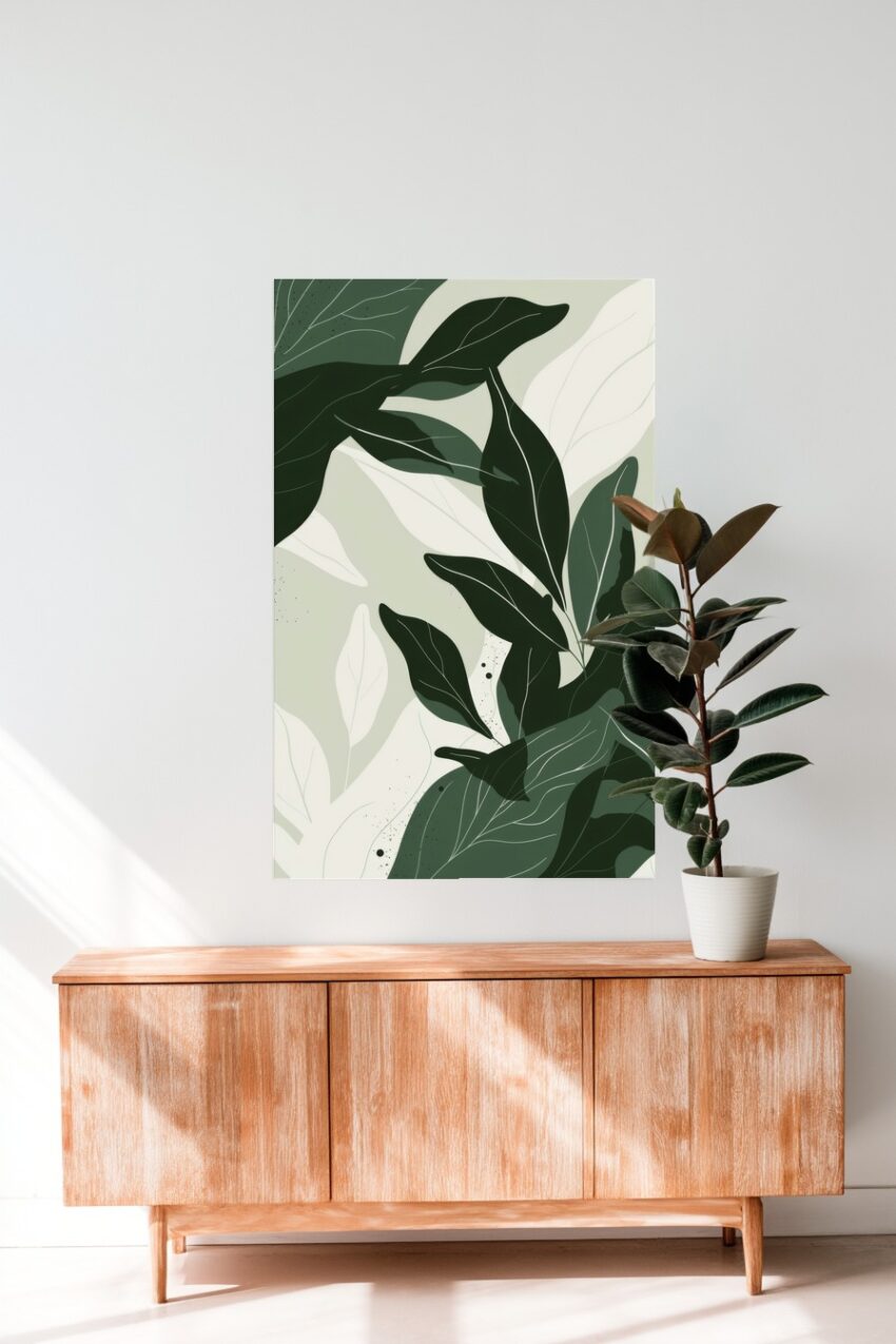 Illustration Poster Blätter minimalistisch grün dunkel