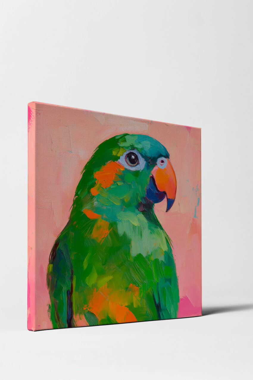 Malerei Poster Papagei grün orange Rosa Hintergrund