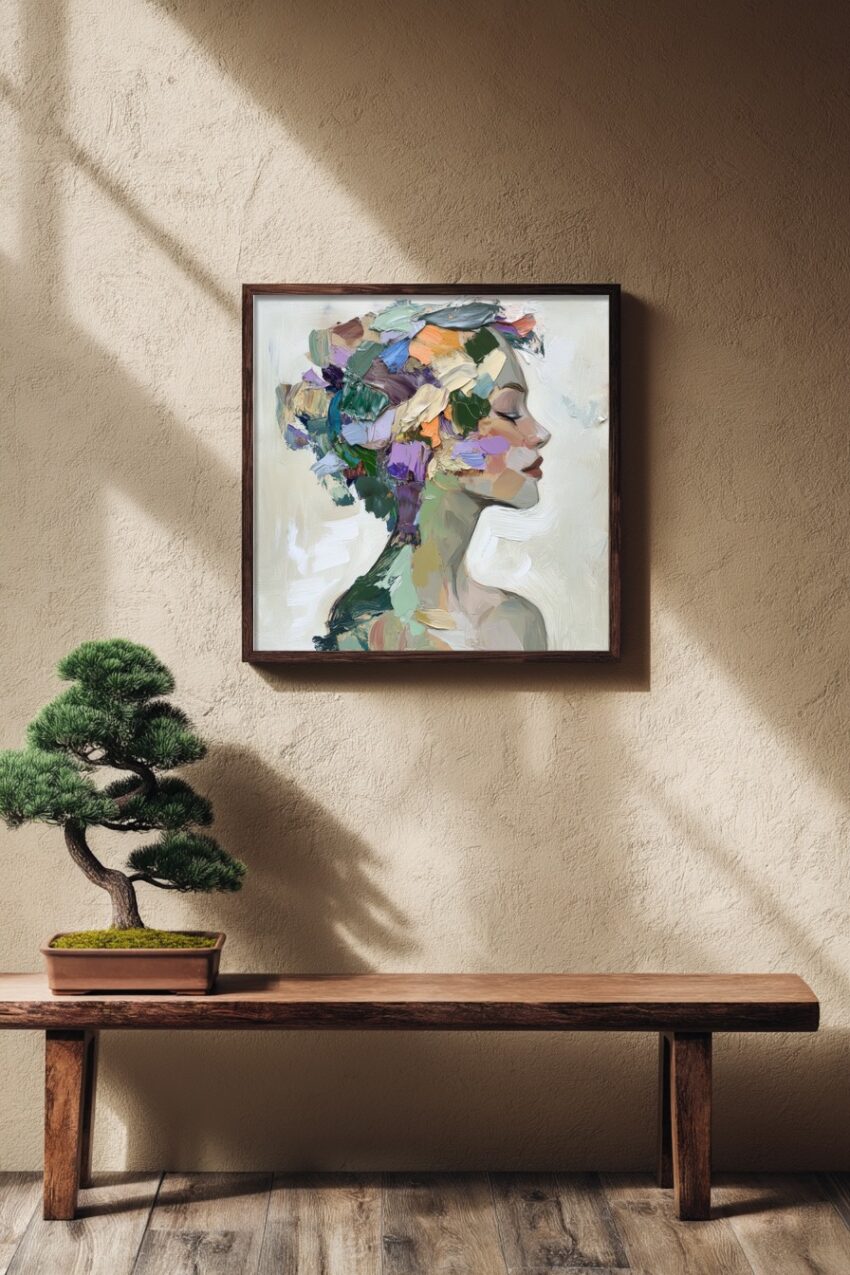 Malerei Poster Frau Farbkleckse kantig bunt
