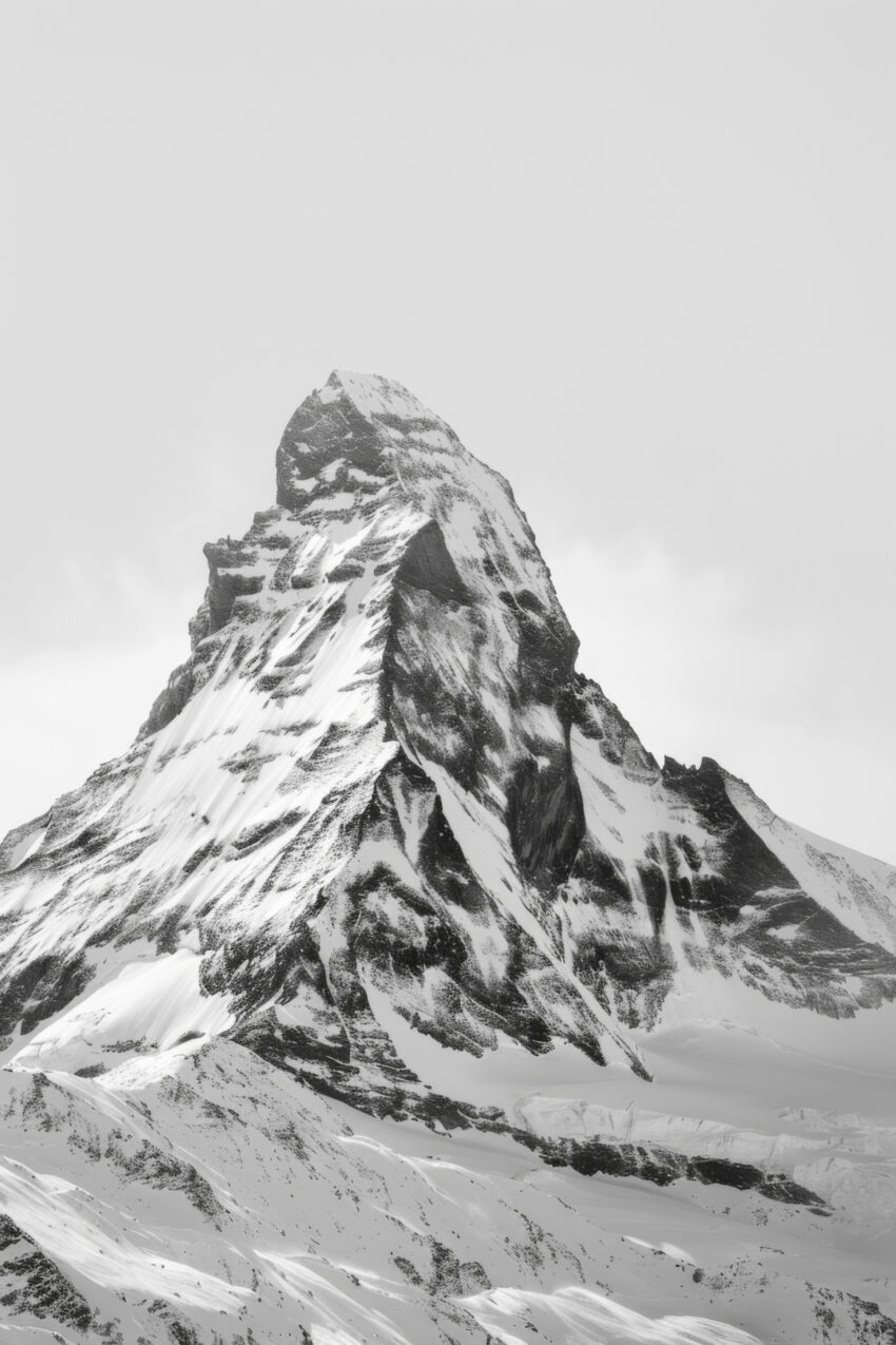 Fotografie Poster Matterhorn schneebedeckt schwarz-weiß
