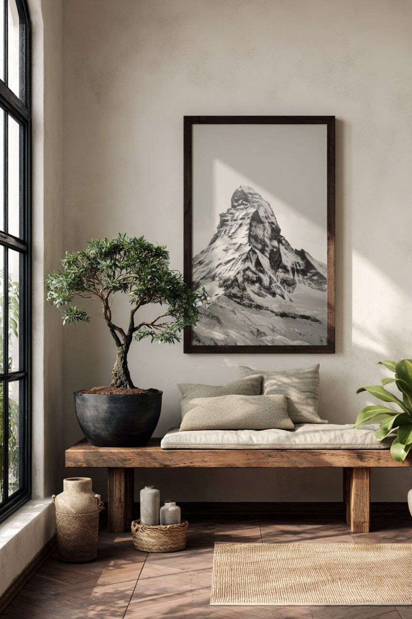 Fotografie Poster Matterhorn schneebedeckt schwarz-weiß