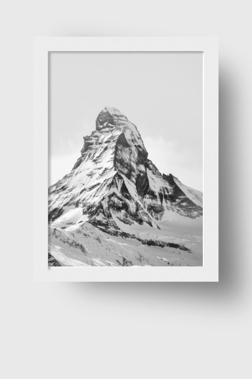Fotografie Poster Matterhorn schneebedeckt schwarz-weiß