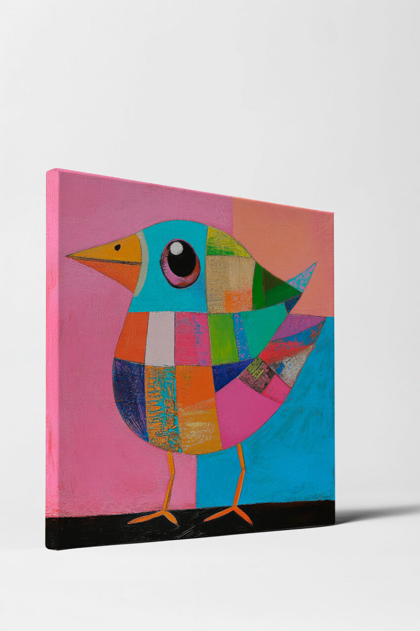 Grafikdesign Poster Vogel bunt farbig geometrisch rosa blau