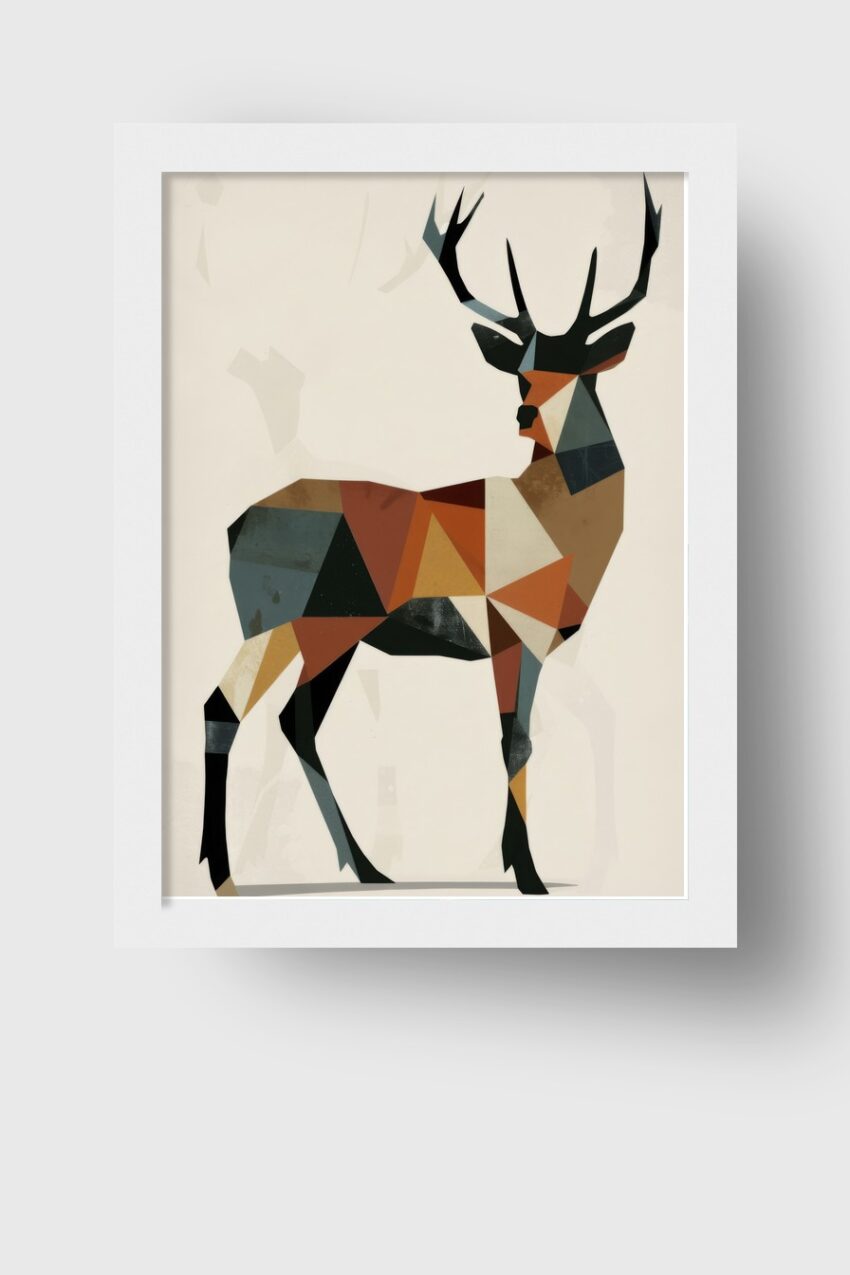 Grafikdesign Poster Hirsch geometrisch Erdtöne klar