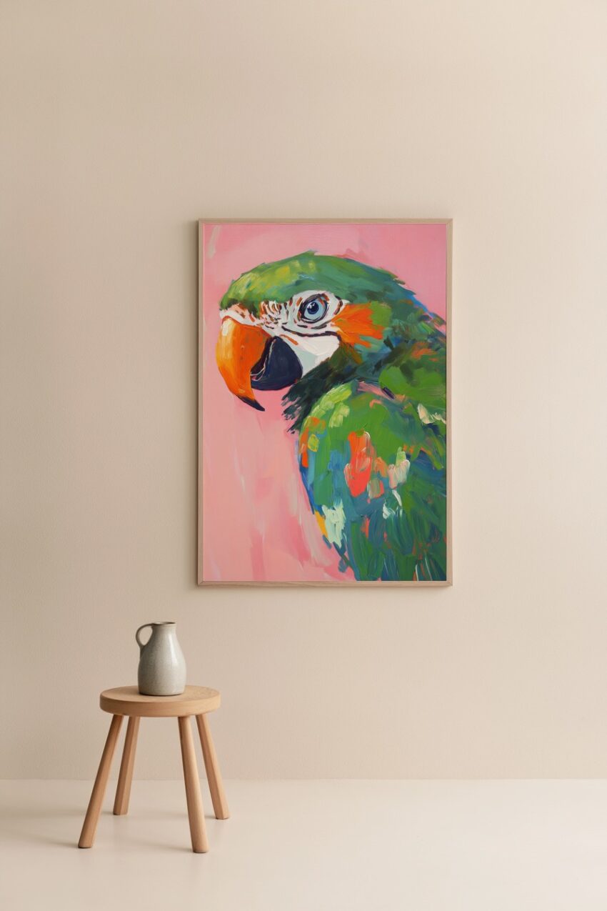 Malerei Poster Papagei Kopf bunt grün orange