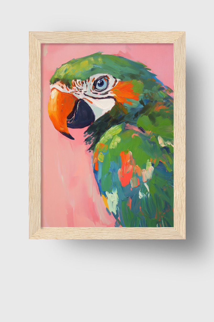Malerei Poster Papagei Kopf bunt grün orange