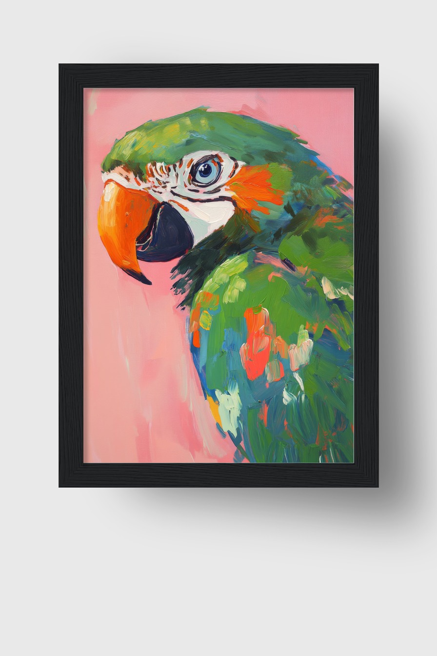 Malerei Poster Papagei Kopf bunt grün orange