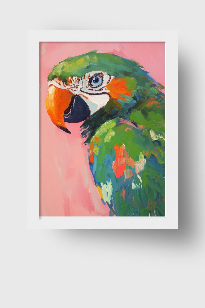 Malerei Poster Papagei Kopf bunt grün orange