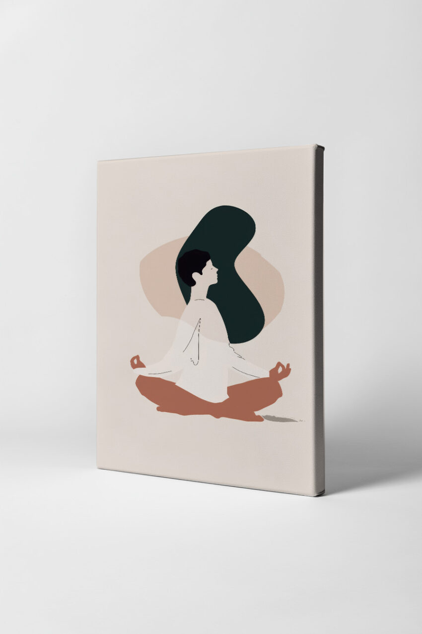 Minimalismus Poster Frau meditierend schlichte Formen beige braun