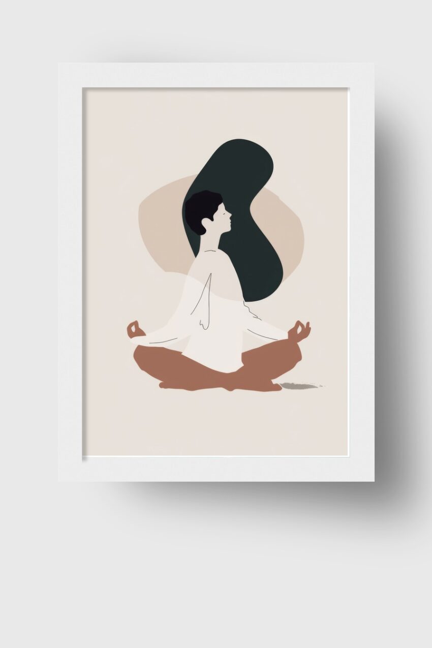 Minimalismus Poster Frau meditierend schlichte Formen beige braun