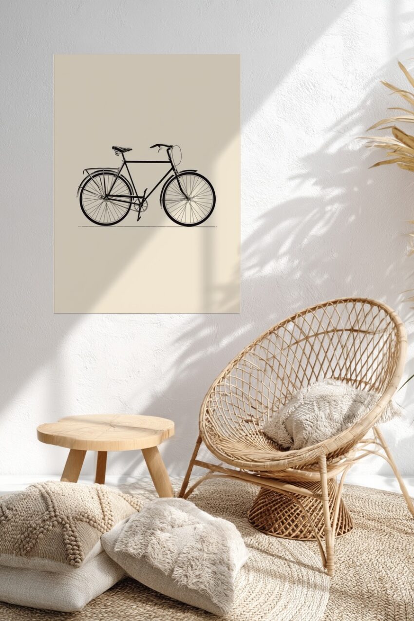 Illustration Poster Fahrrad klassisch schwarz-weiß minimalistisch