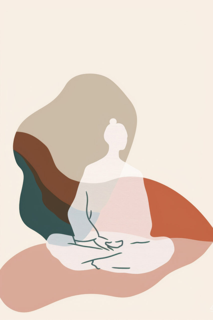 Illustration Poster Meditation sitzende Figur beige braun