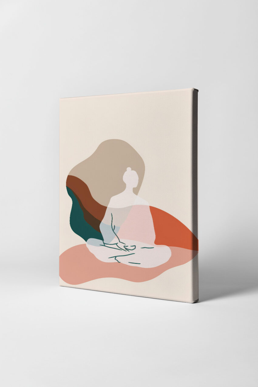 Illustration Poster Meditation sitzende Figur beige braun