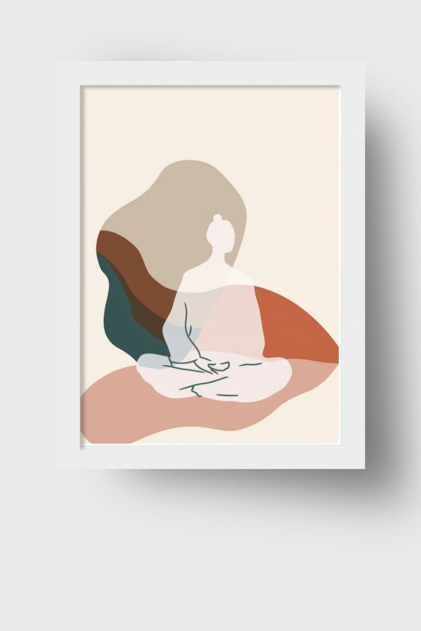 Illustration Poster Meditation sitzende Figur beige braun