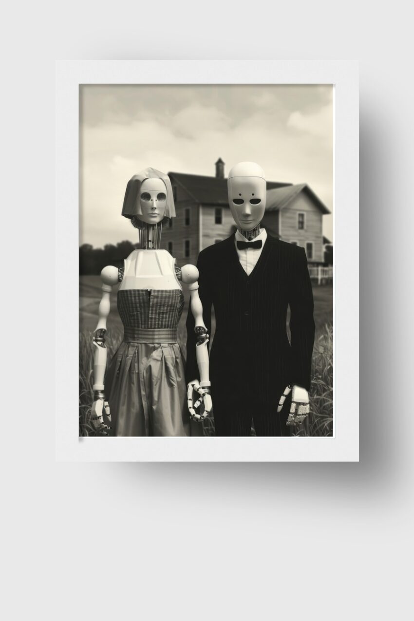 Fotografie Poster Roboterpaar formell schwarz-weiß