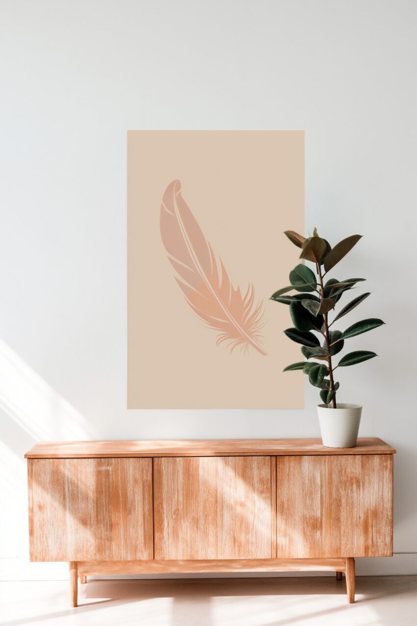 Minimalistisch Poster Feder beige zart