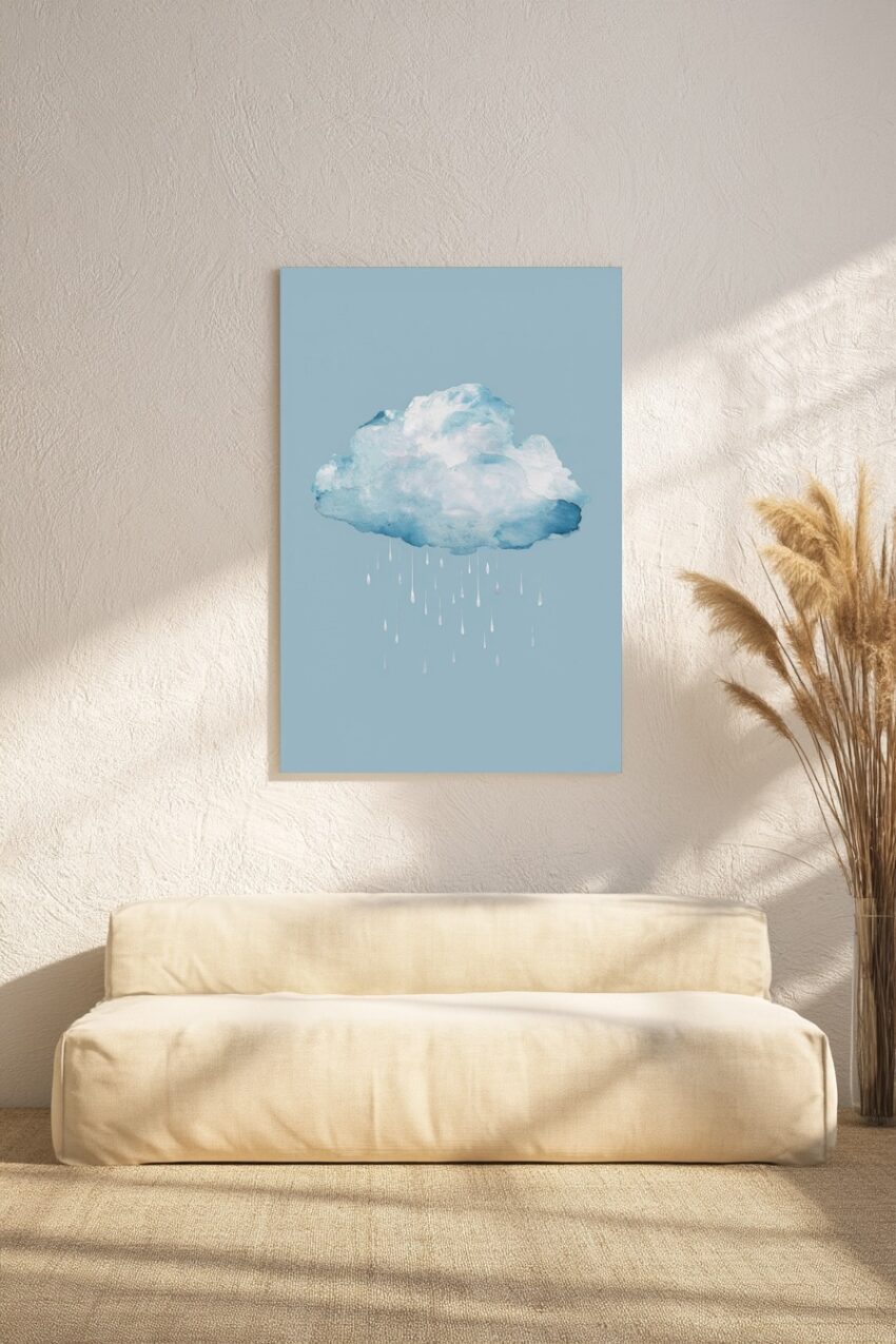 Aquarell Poster Wolke blau minimalistisch Tropfen