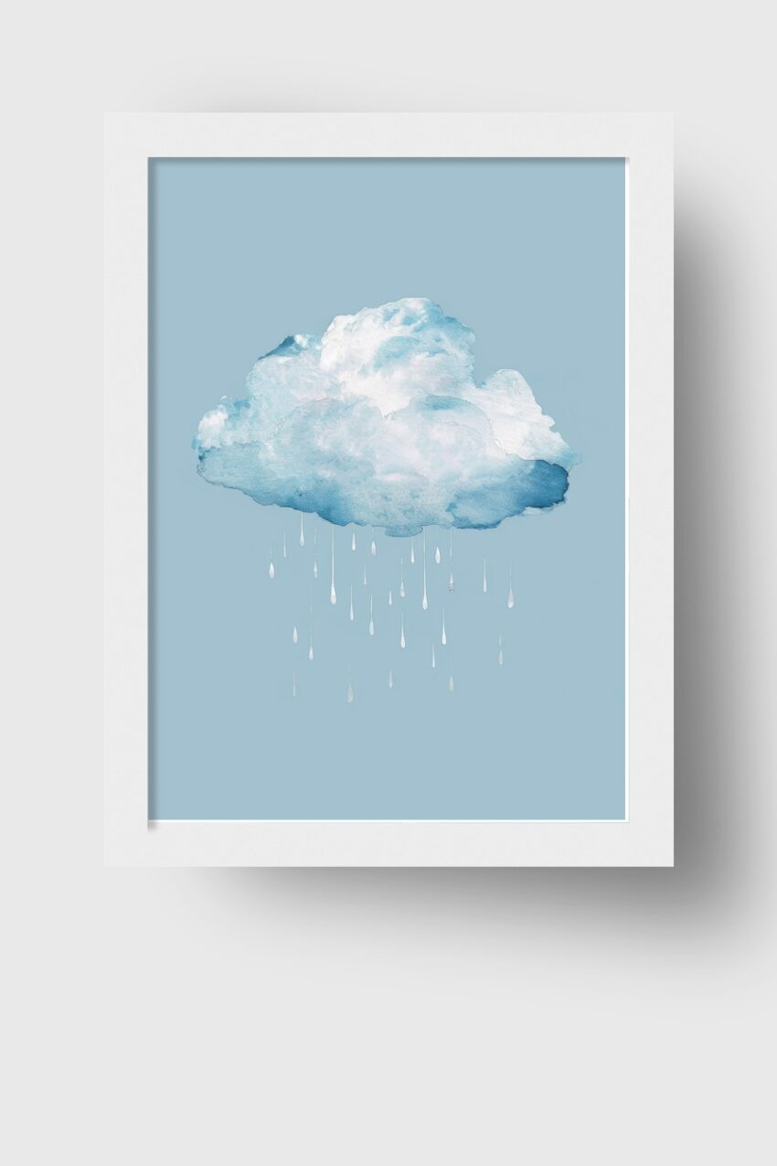 Aquarell Poster Wolke blau minimalistisch Tropfen