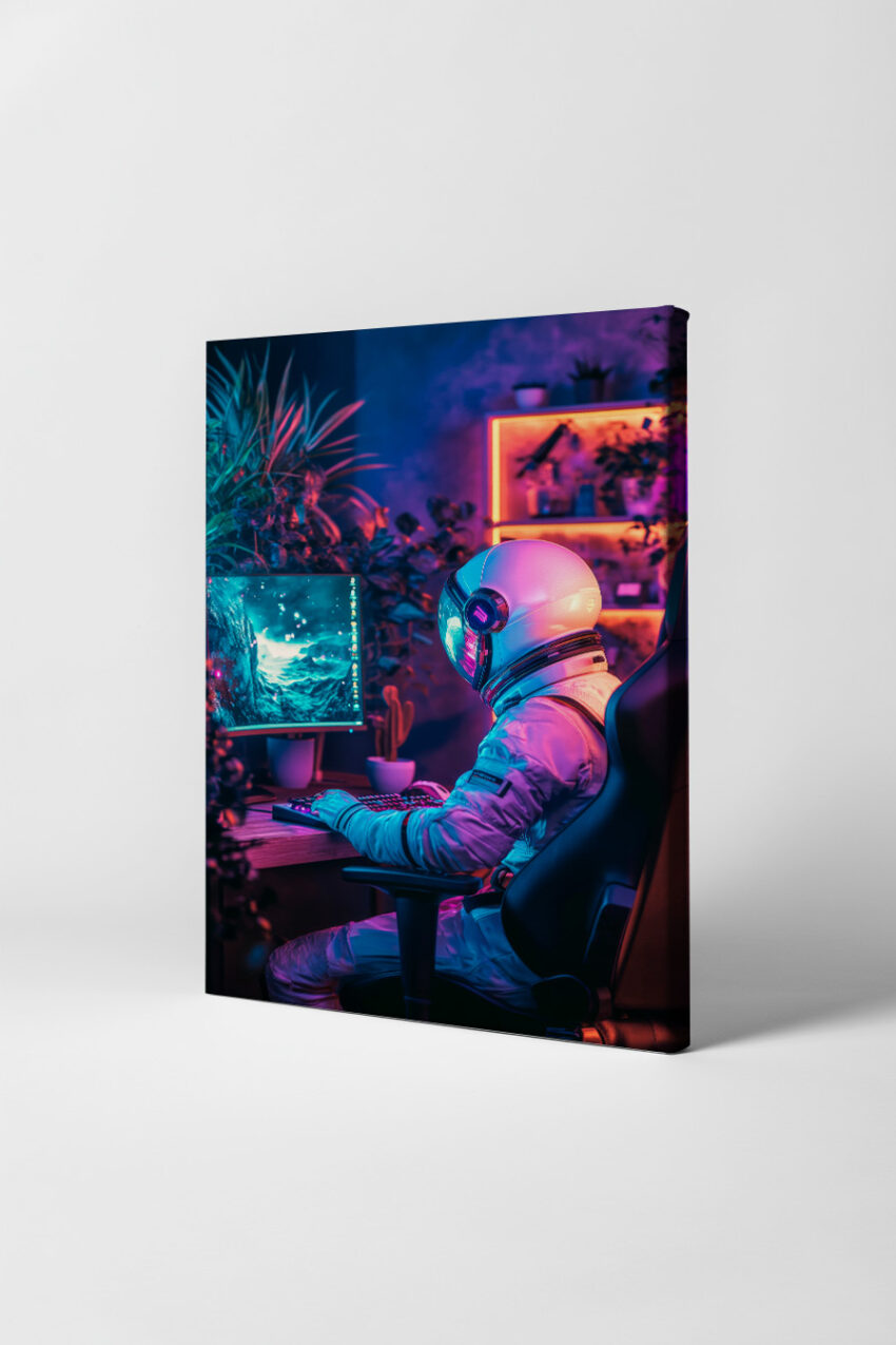 Fotografie Poster Astronaut Computer neonfarben futuristisch