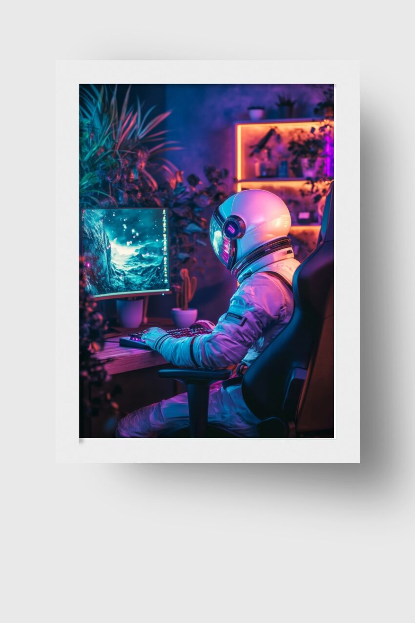 Fotografie Poster Astronaut Computer neonfarben futuristisch