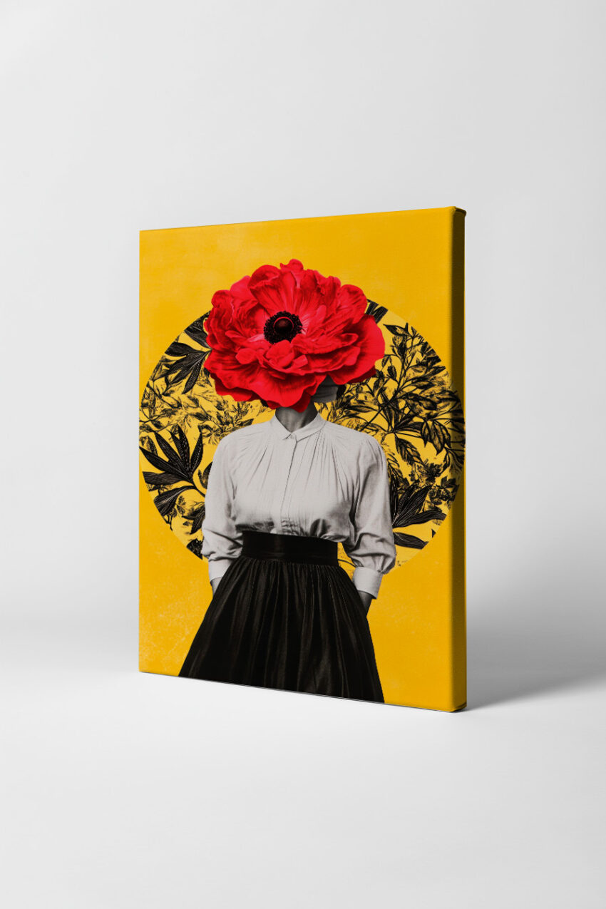 Digitale Kunst Poster Frau Blume rot schwarz-weiß gelb