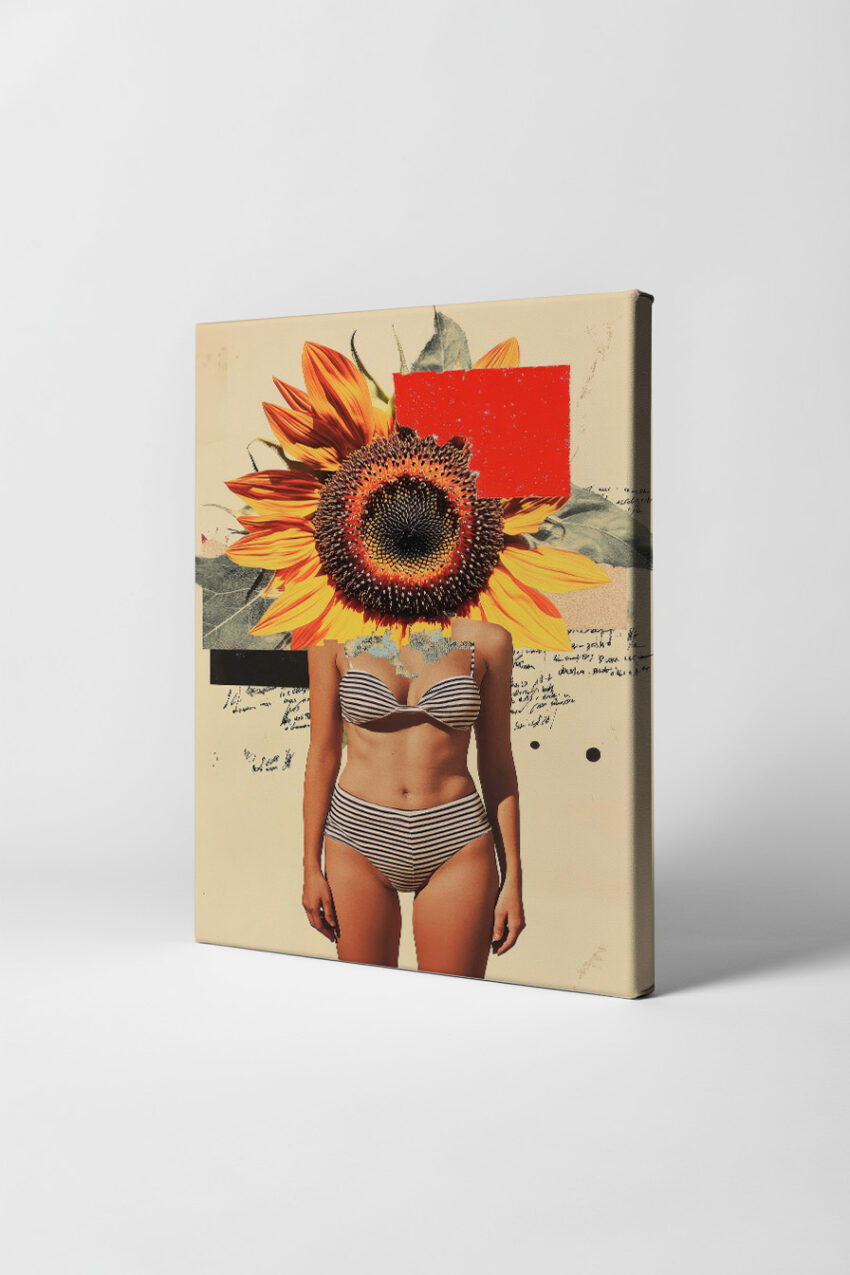 Collage Poster Sonnenblume Frau gestreift detailreich