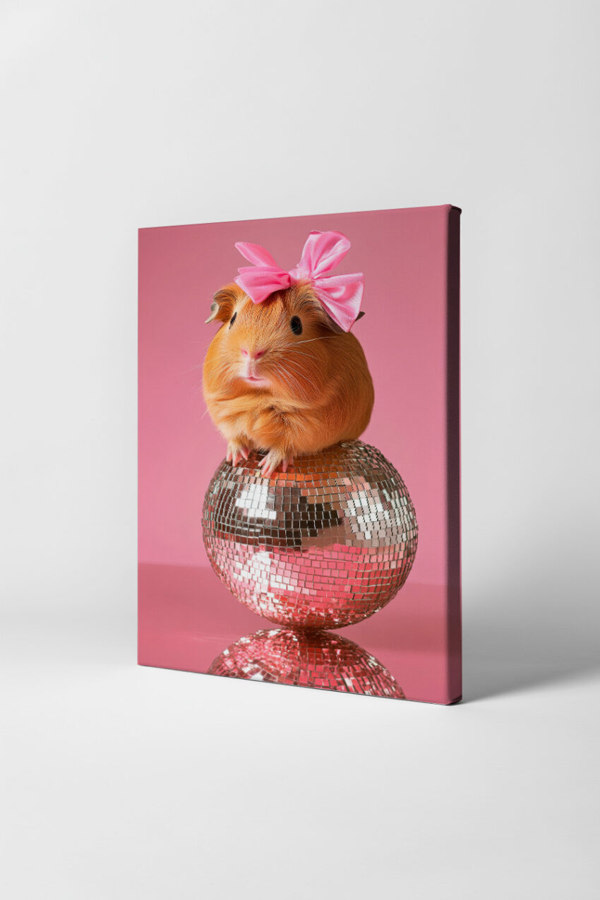Fotografie Poster Meerschweinchen rosa Schleife Discokugel