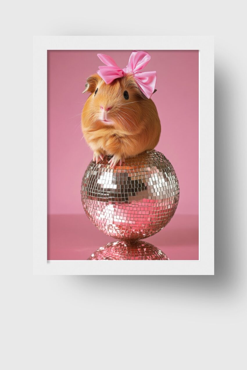 Fotografie Poster Meerschweinchen rosa Schleife Discokugel