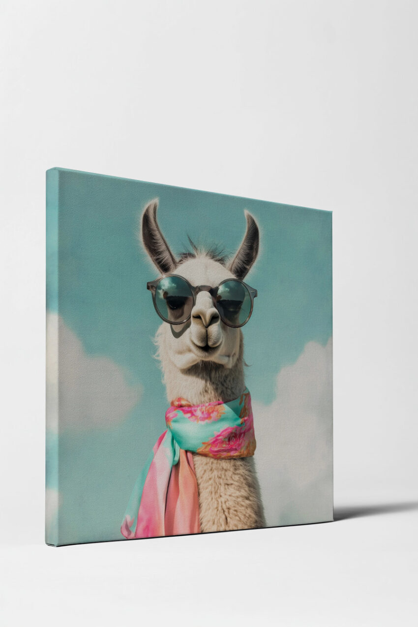 Fotografie Poster Lama Sonnenbrille weiß Tierportrait