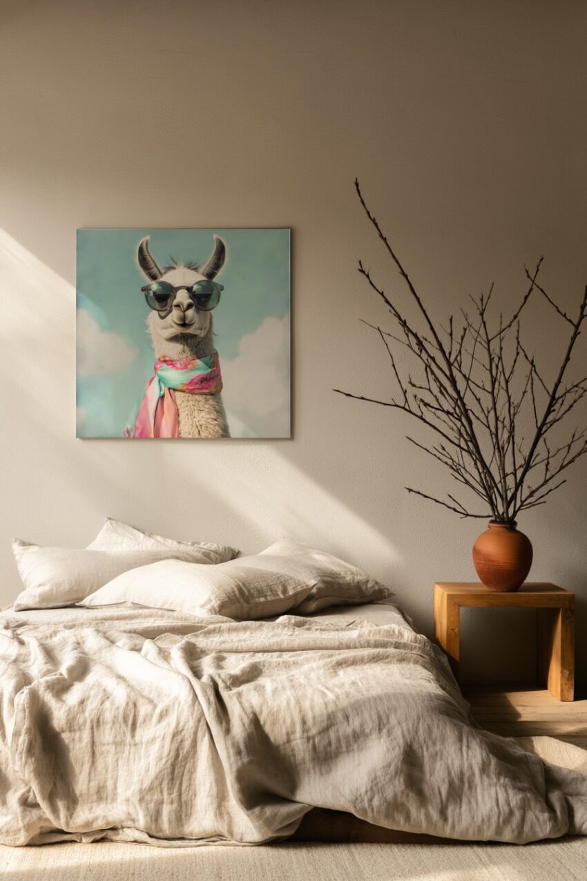 Fotografie Poster Lama Sonnenbrille weiß Tierportrait