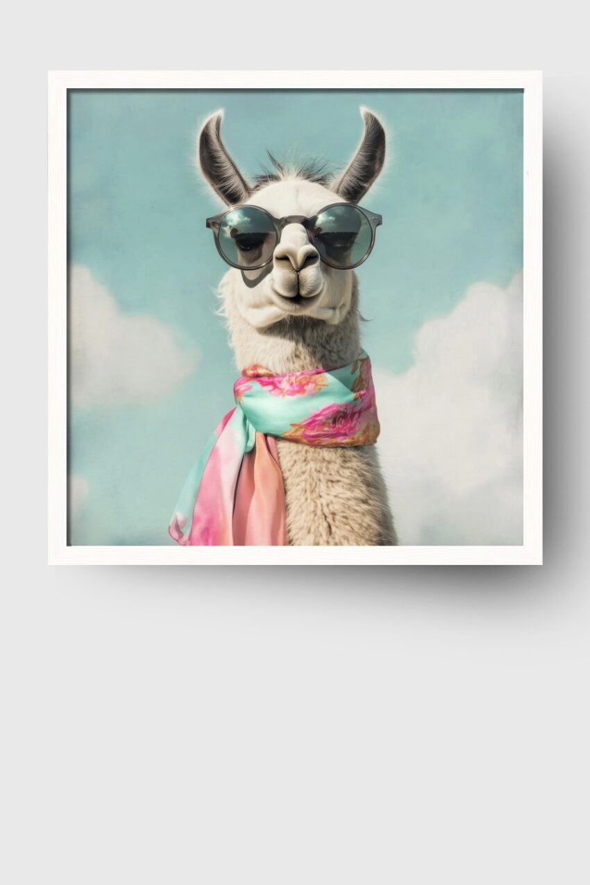 Fotografie Poster Lama Sonnenbrille weiß Tierportrait