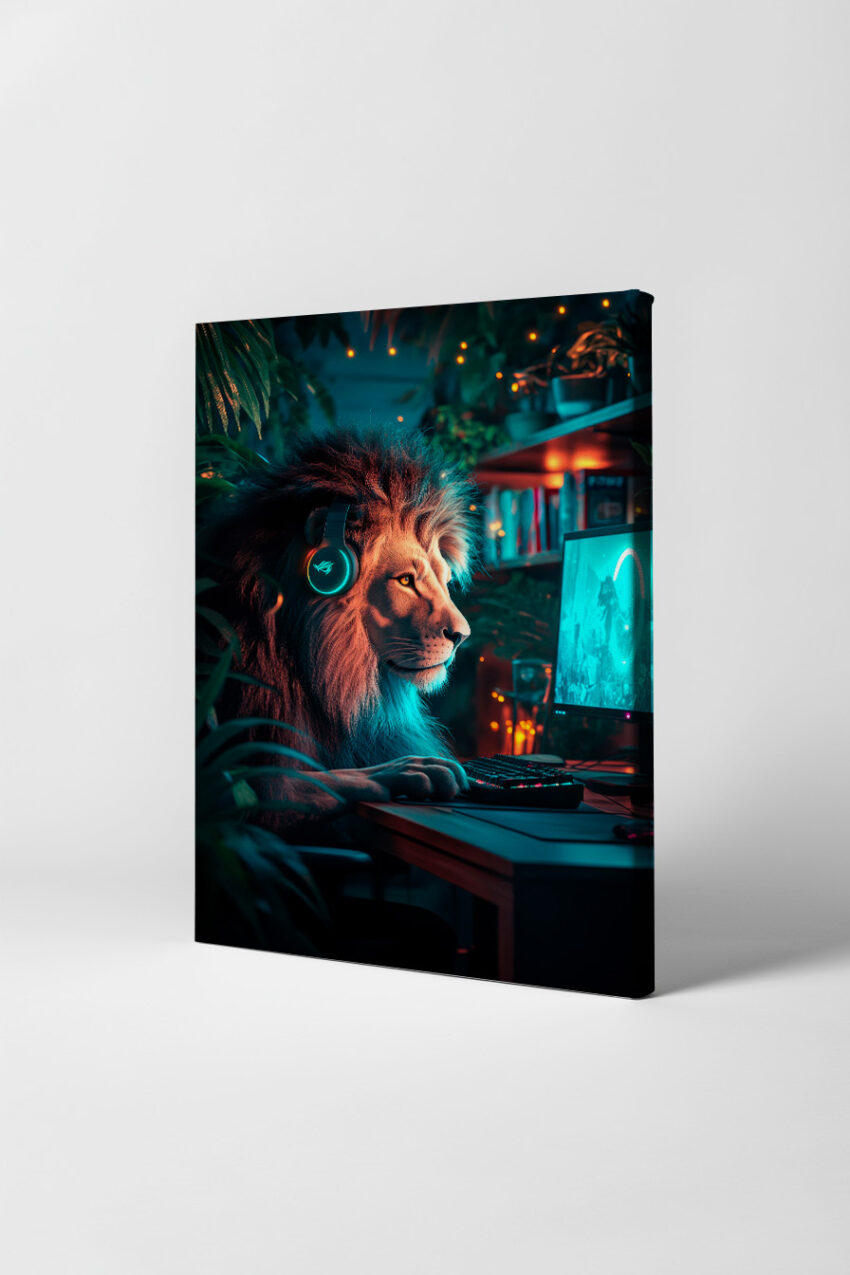 Digitale Kunst Poster Löwe PC konzentriert blau orange