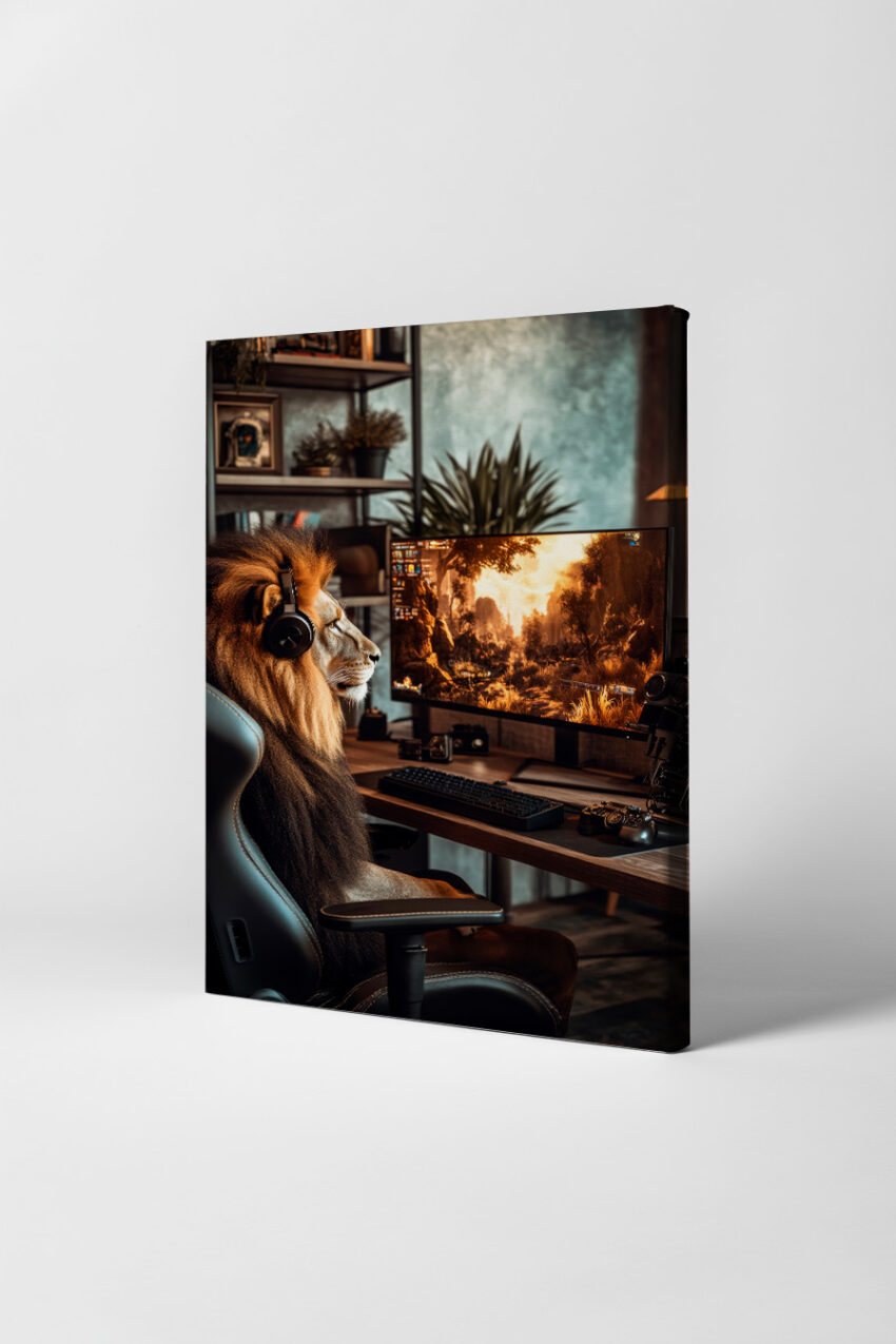 Fotografie Poster Löwe Kopfhörer seitlich braun