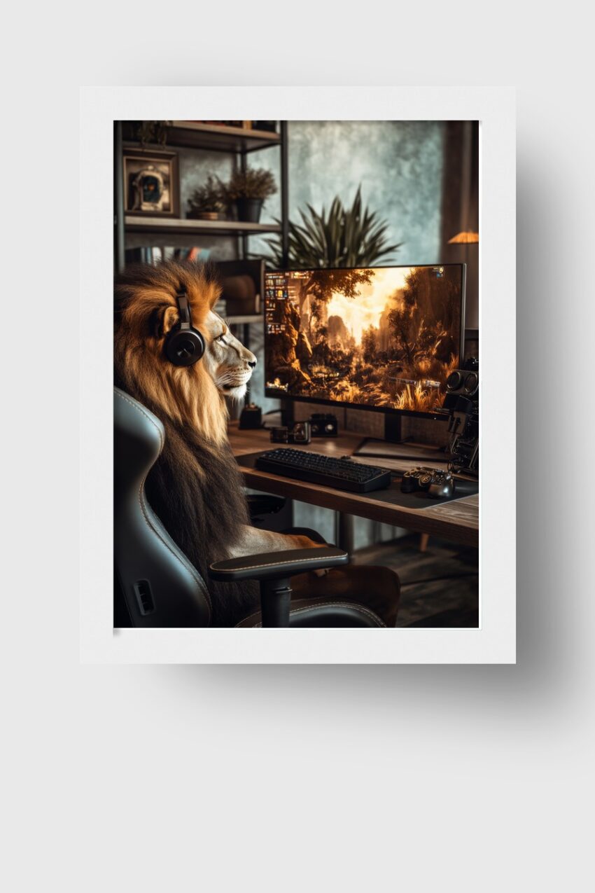 Fotografie Poster Löwe Kopfhörer seitlich braun