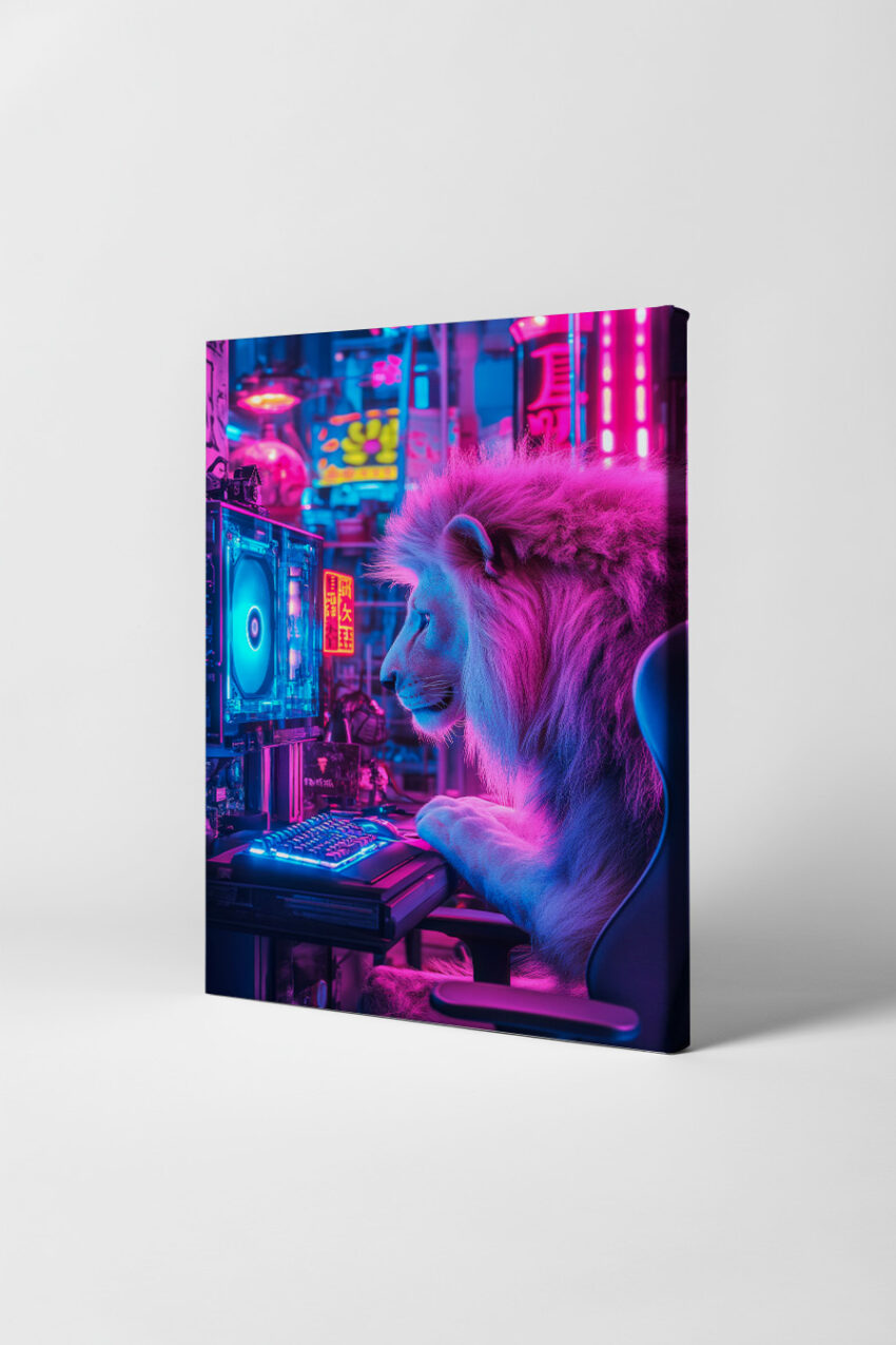 Digitale Kunst Poster Löwe urban neon pink blau