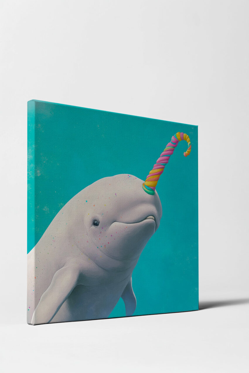 Digitale Kunst Poster Narwal bunt mit Zuckerstange türkis