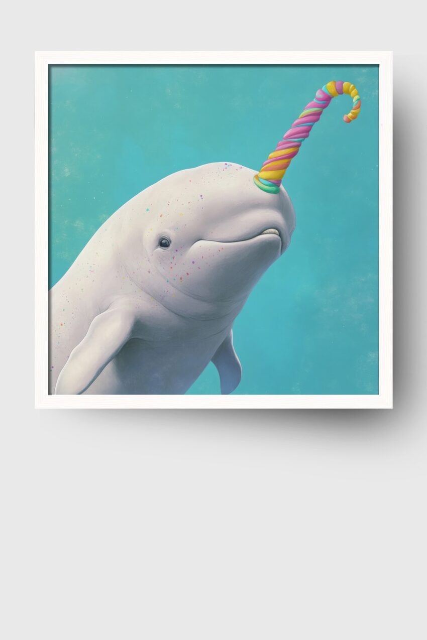 Digitale Kunst Poster Narwal bunt mit Zuckerstange türkis
