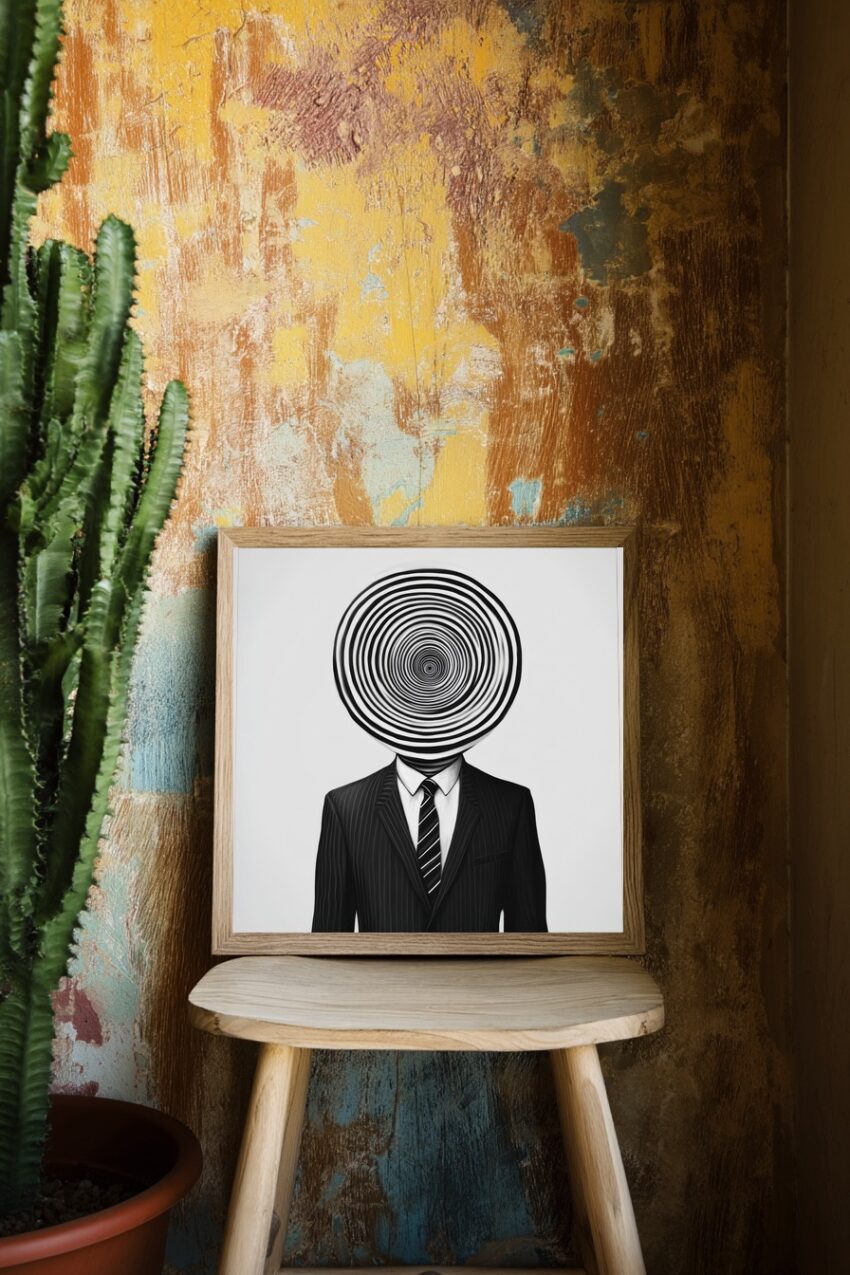 Grafik Poster Mann Spirale schwarz-weiß minimalistisch