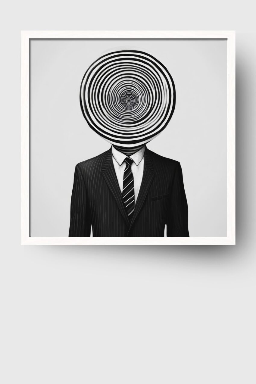 Grafik Poster Mann Spirale schwarz-weiß minimalistisch