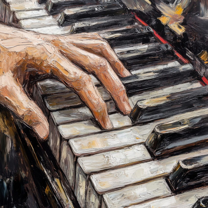 Malerei Poster Klavier Hand Detail schwarz weiß