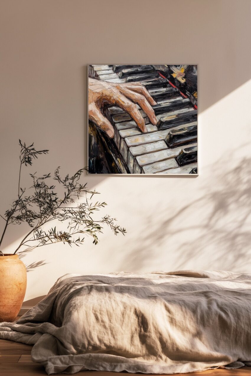 Malerei Poster Klavier Hand Detail schwarz weiß