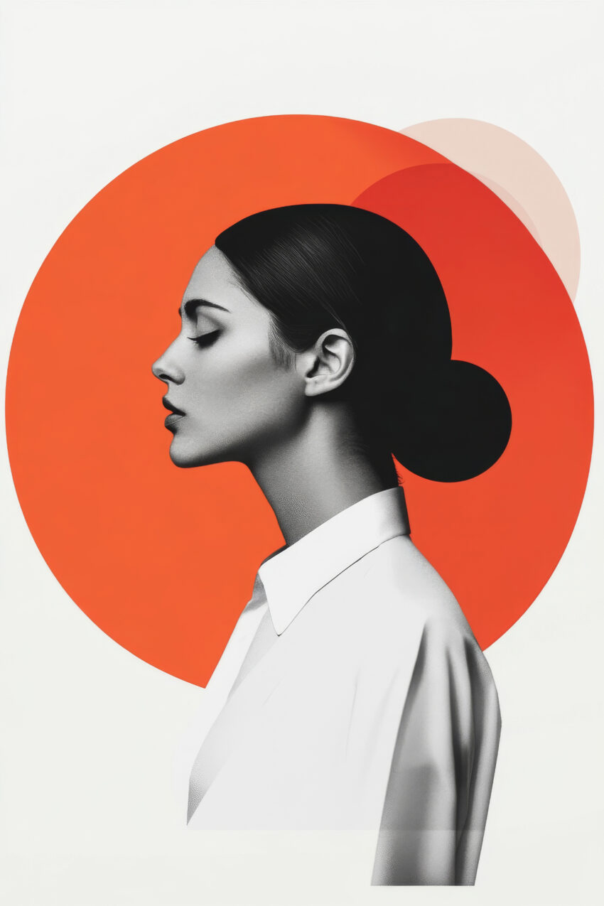 Illustration Poster Frau Profil roter Kreis minimalistisch schwarz-weiß